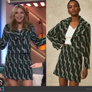 Lela Rose Green and Black Jacquard Skirt Set